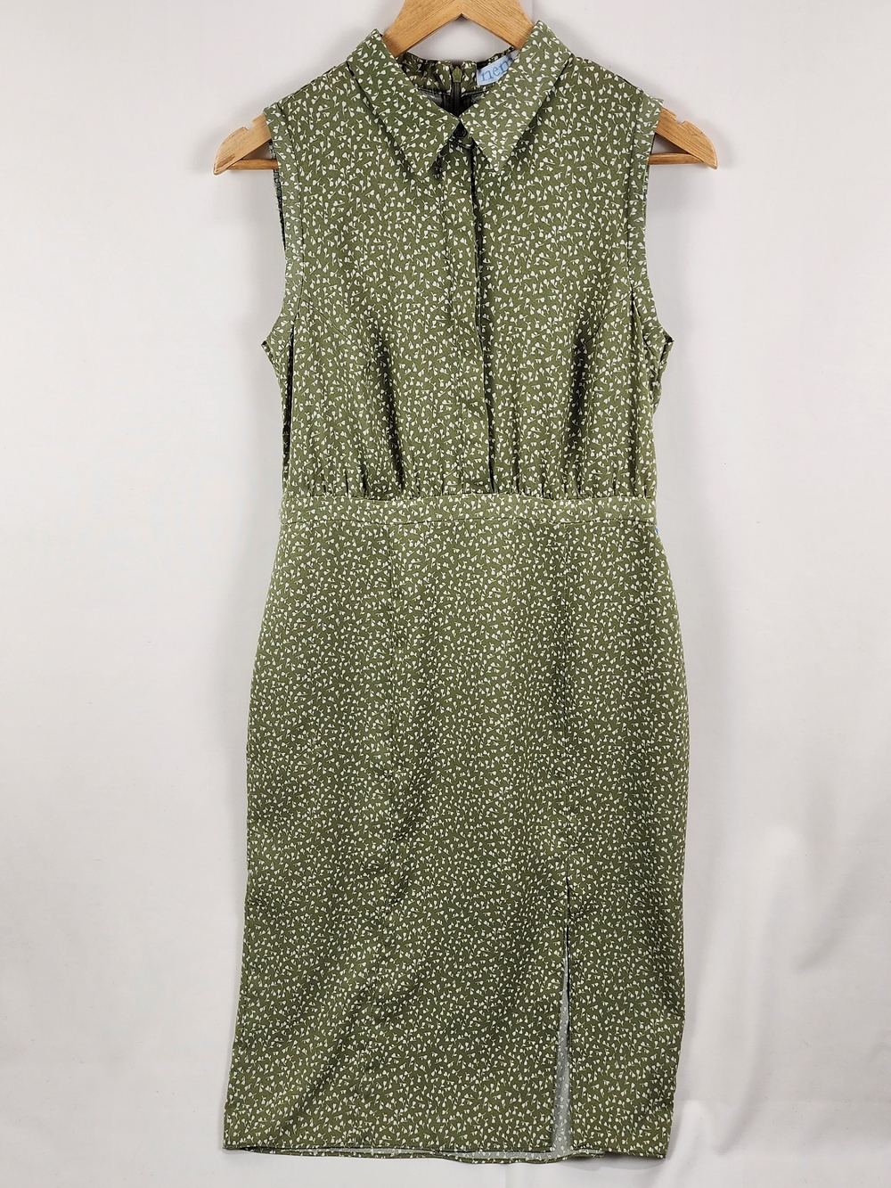 Sleeveless Olive Green Printed Dress With White Florals